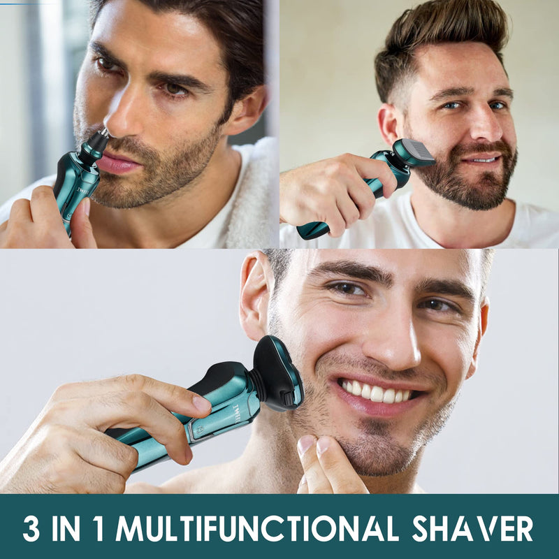 Electric Razor for Men, Mens Electric Razors Beard Shavers for Men Face 3 in 1 Rotary Shavers Nose Sideburn Trimmer Cordless Rechargeable Shaving Kit Wet Dry Use - NewNest Australia