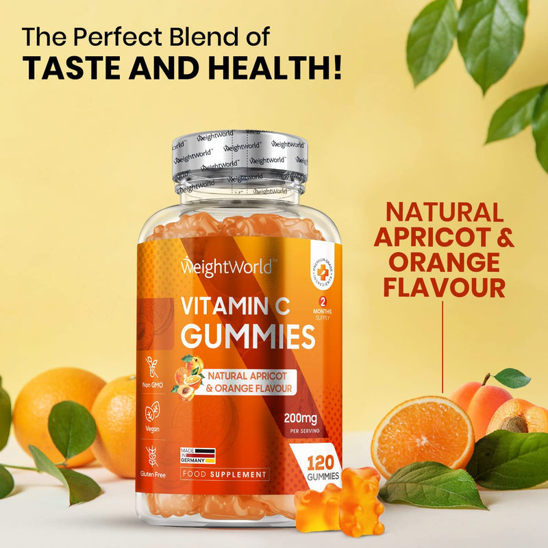 Vitamin C Gummies Adults & Kids (5+ Years) - 120 Vegan Chewable Gummies - Natural Apricot & Orange Flavour - 2 Month Supply - Vitamin C Supplement for Immune Health - Gluten, Allergen & GMO Free - NewNest Australia