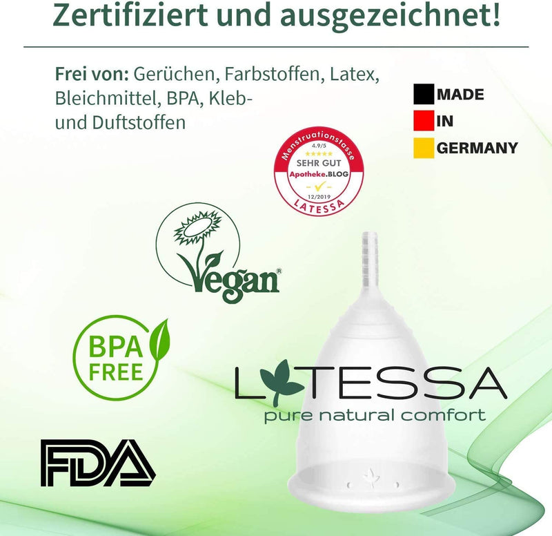 LATESSA menstrual cup, test very good, Made in Germany, BPAfree, menstrual cup, period menstrual cup, period cup, gift for woman, alternative whether soft tampons or pads, S small - NewNest Australia
