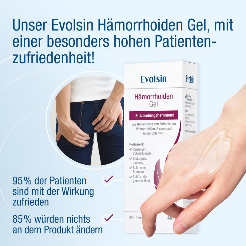 Evolsin® hemorrhoid gel - against burning, pain, bleeding and itching - anti-inflammatory hemorrhoid ointment also for anal fissures - medical product - NewNest Australia
