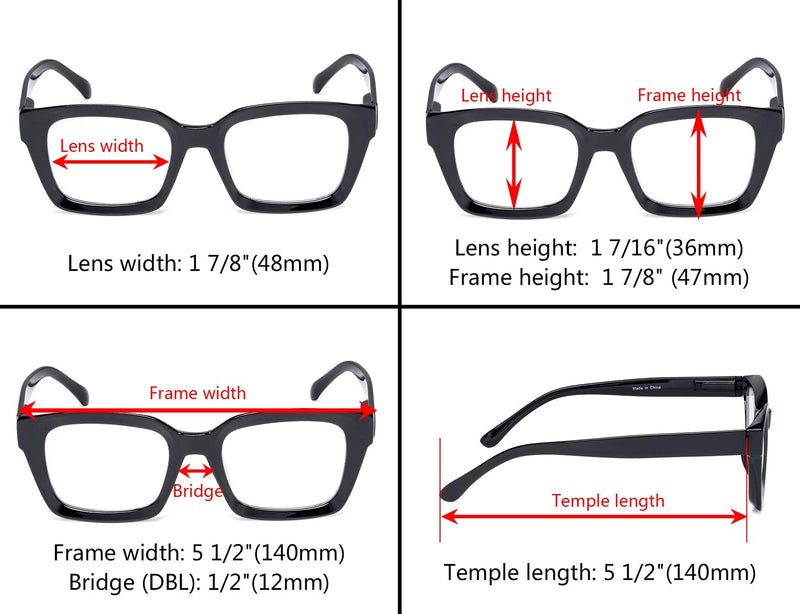 Eyekepper 4 Pack Ladies Reading Glasses - Oversized Square Design Reader Eyeglasses for Women 4 Pairs Mix 0.0 x - NewNest Australia