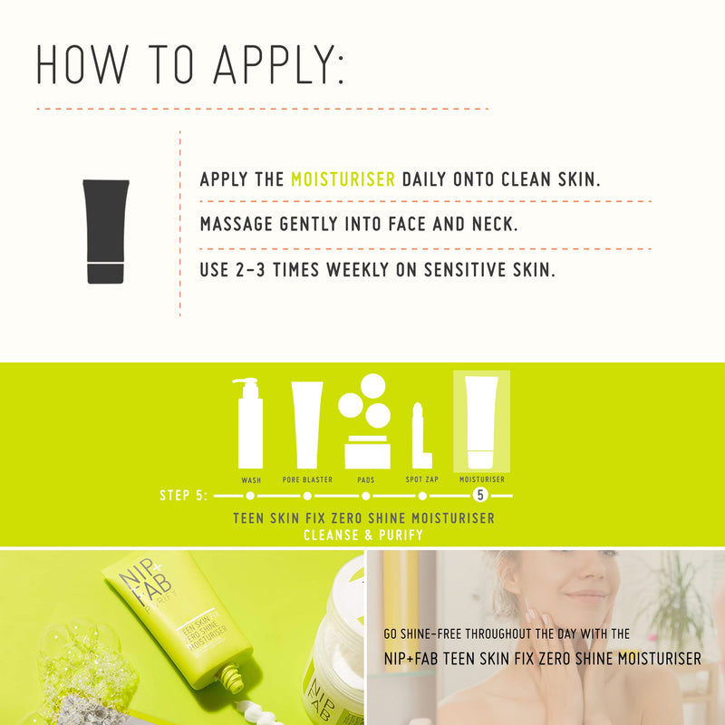 Nip + Fab Teen Skin Fix Zero Shine Face Moisturizer with Niacinamide and Antioxidant Wasabi Extract, Shine Free Mattifying Facial Cream for Oil Control Prevent Breakouts Even Skin Tone, 75 ml - NewNest Australia