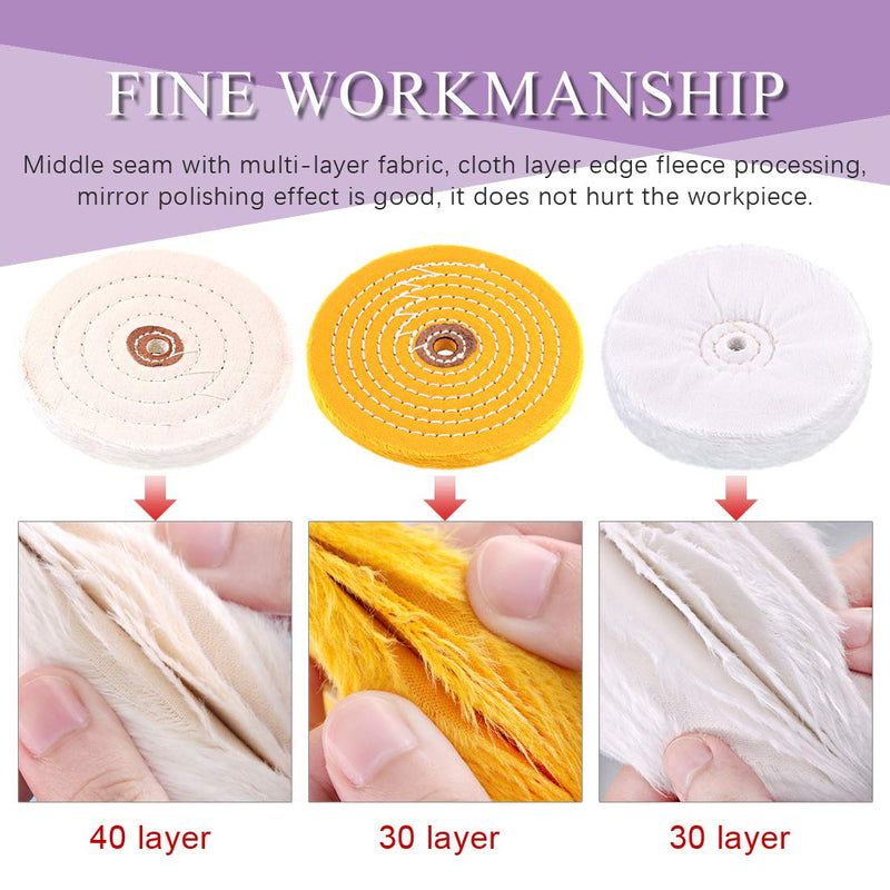 Swpeet 6Pcs 6 Inch Buffing Polishing Wheels with 3 Colors Polishing Compounds Kit, Including Flannel (30 Ply), Cotton (40 Ply), Yellow Buffing Wheel (30 Ply) Polish Pad with 1/2” Arbor Wheels - NewNest Australia