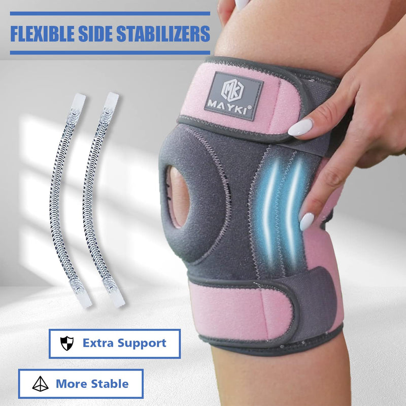 MAYKI Knee Brace with Patella Gel Pad for Women 1 PCS, Adjustable Breathable Knee Supports for Arthritis/Ligament Damage, Running/Weight Lifting One Size Grey & Pink - NewNest Australia