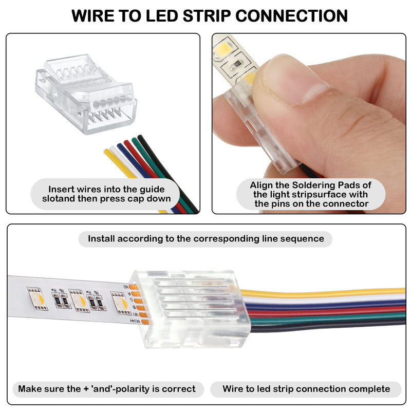 10 Packs 6 Pin 12 mm Solderless LED Strip Connector, Transparent Track Lighting Connectors, Wire Strip Lights, 16.4 Feet LED Strip for LED Pin Connector - NewNest Australia