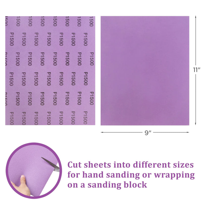 LotFancy 1500 Grit Sandpaper, 30PCS 9 x 11” White Fused Alumina Wet Dry Sanding Sheets, for Automotive Metal Sanding Polishing, Wood Finishing, Purple - NewNest Australia