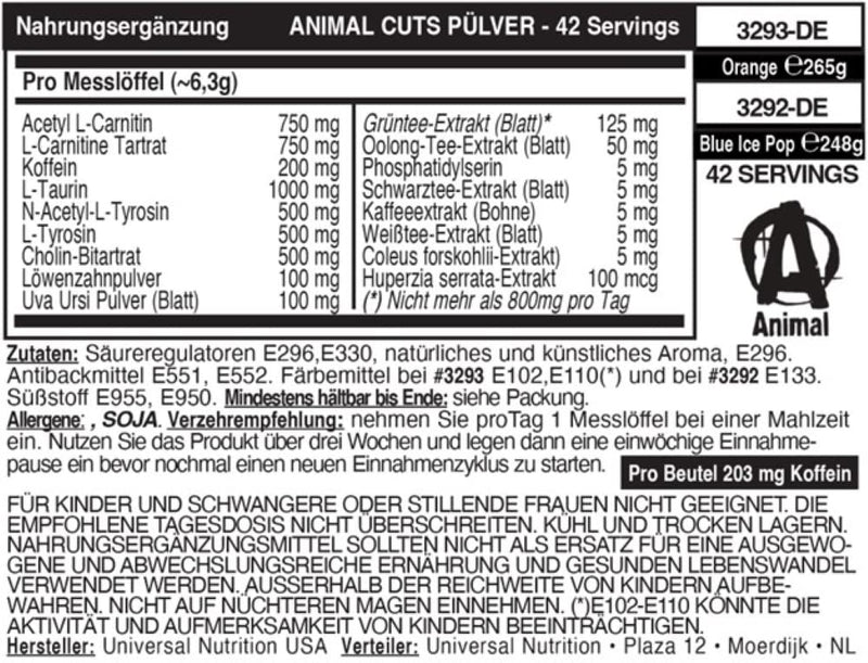 Universal Nutrition Animal Cuts Powder (Orange Mango) Diet & Definition Supplement For Weight Management - Stimulates Metabolism & Reduces Water Retention, With Caffeine & Tyrosine, 42 Servings - NewNest Australia