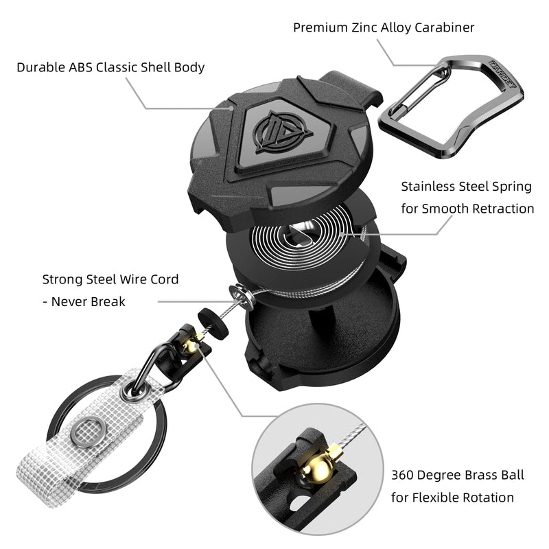 Oaridey 2 Pack Retractable Keychain Heavy Duty, Badge Reels Retractable, Tactical ID Badge Holder with Upgraded Zinc Alloy Carabiner, 31.5'' Coated Steel Cord, Bearing 8.0 oz - NewNest Australia