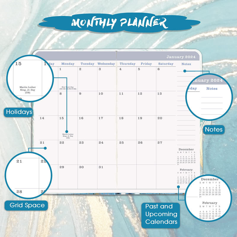 2022-2025 Pocket Planner/Calendar - 3 Year Academic Monthly Planner, Jul 2022 - Jun 2025, 6.3" × 3.8" Calendar Planner, 61 Note Pages, 2 Book Marks, Pen Loop, Inner Pocket, Perfect Organizer for Purse Blue - NewNest Australia