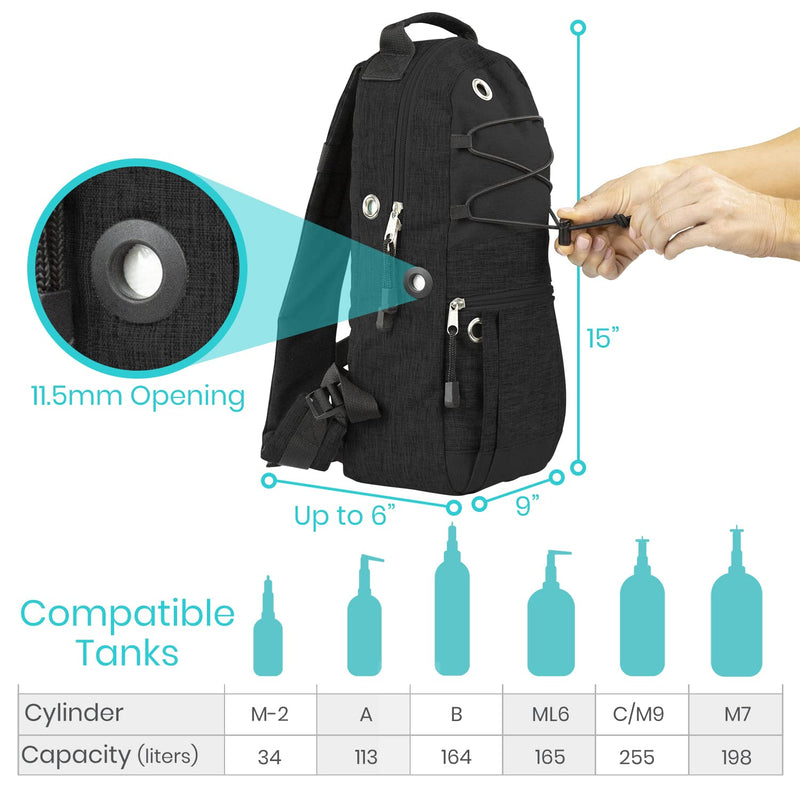 Vive Cylinder Backpack - Tank Carrying Accessories Bag - Holder Medical Case For Wheelchair, Shoulder, Rollator Walker, Scooter - Portable Storage Carrier For Travel - Adjustable Fit M2, ML6, M7 A - C Black - NewNest Australia