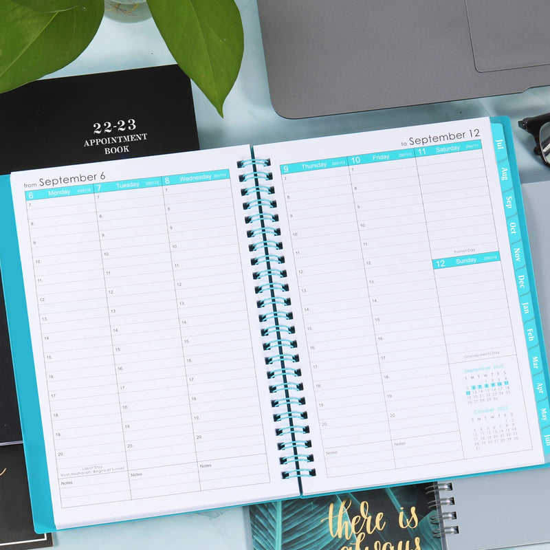 2022-2023 Weekly Appointment Book & Planner - 2022-2023 Daily Hourly Planner with Twin-Wire Binding, 6.3" x 8.5", Jul 2022 - Jun 2023, Half Hour (30 Mins) Interval, Lay - Flat, Round Corner, Thick Paper - Teal Green - NewNest Australia