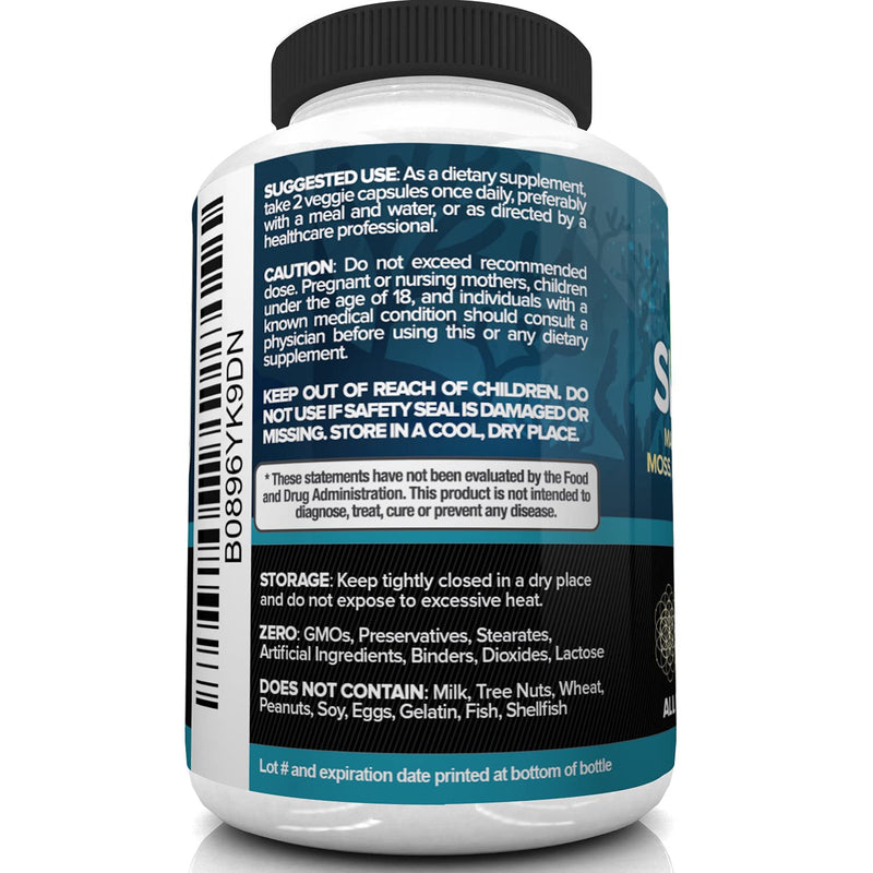 Nutrivein Organic Sea Moss 1600mg Plus Bladderwrack & Burdock - 120 Capsules - Prebiotic Super Food Boosts The Immune System & Digestive Health - Thyroid, Healthy Skin, Keto Detox, Gut, Joint Support - NewNest Australia