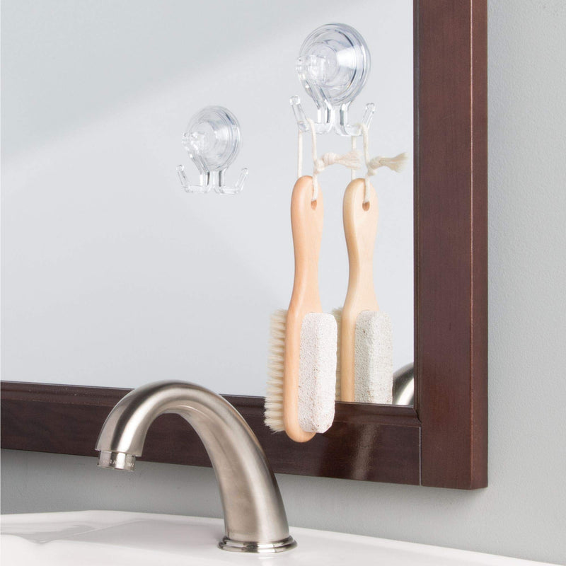 NewNest Australia - iDesign Power Lock Bathroom Shower Plastic Suction Cup Hooks for Loofah, Towels, Sponges, and More, Set of 2, Clear 
