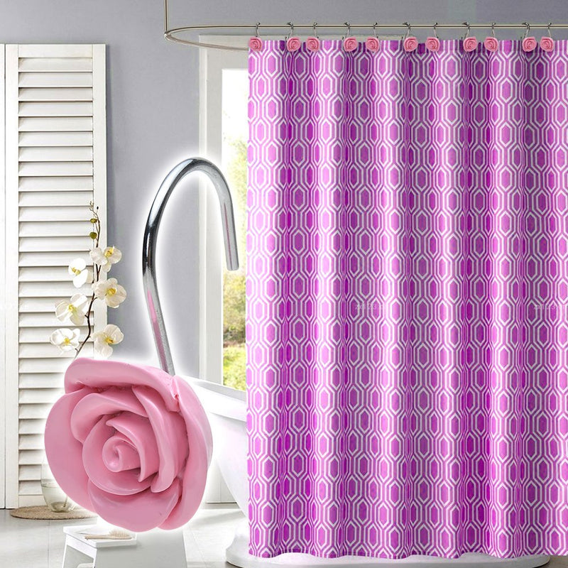 AGPTEK Shower Curtain Hooks, 12PCS Anti Rust Decorative Resin Hooks for Bathroom, Baby Room, Bedroom, Living Room Decor (Pink Rose) Pink - NewNest Australia