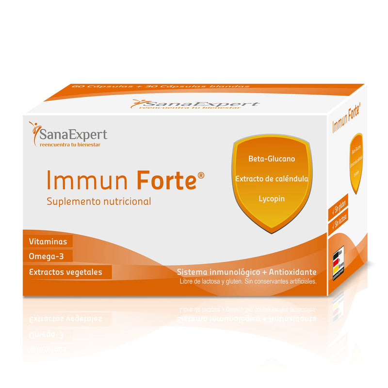 Immun Forte, vitamin complex and minerals for the immune system, omega-3 fatty acids, beta-glucan, marigold extract, lycopene and lutein, 90 capsules (69 g) - SanaExpert 1 - NewNest Australia