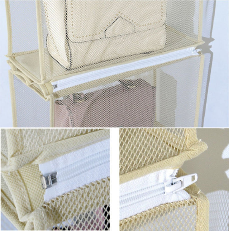 Detachable 6 Compartment Organizer Pouch Hanging Handbag Organizer Clear Purse Bag Collection Storage Holder Wardrobe Closet Space Saving Organizers System For Living Room Bedroom Home Use(Beige) Beige - NewNest Australia