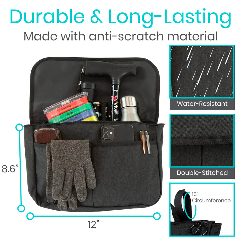 Vive Wheelchair Accessories Bag - Side Arm Rest Pouch for Rollator, Walkers, Power Wheel Chairs, Scooters - Storage Organizer for Elderly, Seniors, Adults - Lightweight, Heavy Duty - NewNest Australia