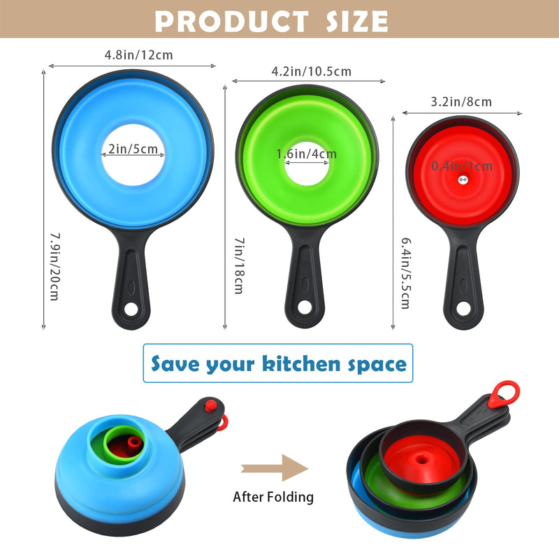 Funnels for Filling Bottles, Wide Mouth Canning Funnel for Kitchen Use Mason Jars, Small Funnel for Transfer Liquid, Oil and Powder, Food Grade Silicone Collapsible Funnel Set (3 Pack) - NewNest Australia