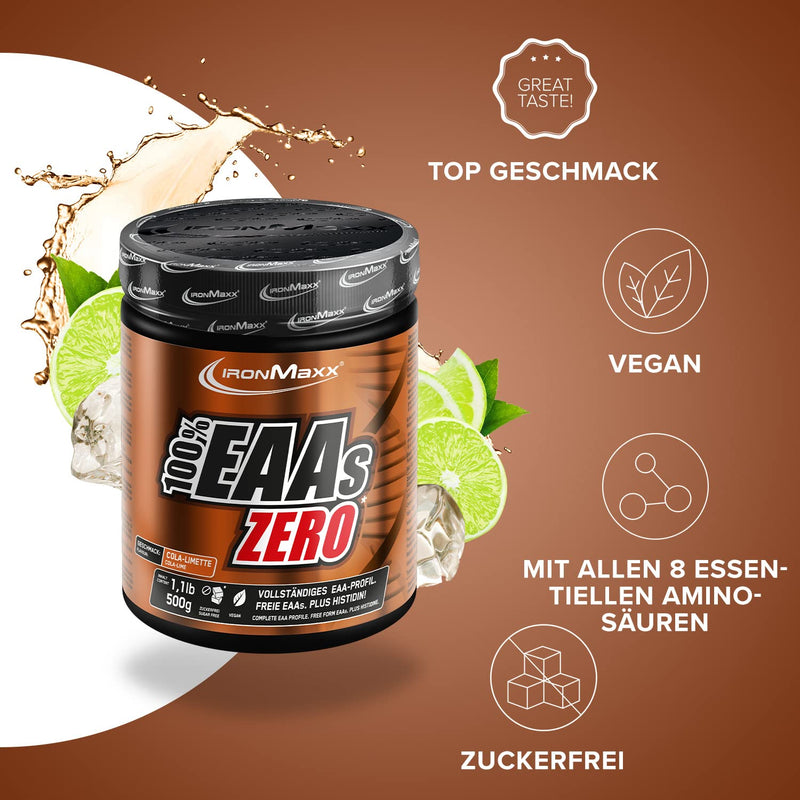 Ironmaxx 100% Eaas Zero - Cola-Lime 500G Can | Eaa Powder, Vegan And Sugar-Free With All 8 Essential Amino Acids | Fruity Taste, Free From Preservatives 500 G (Pack Of 1) - NewNest Australia