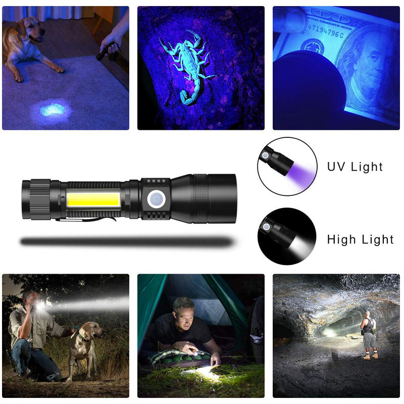 UV Flashlight Rechargeable, Black Light Flashlight with Magnet&Side Work Light 3in1 Tactical Flashlight Blacklight&Redlight, 1300lm, Zoomable, Waterproof LED Torch for Pet Urine Detector, Mechanics 2 - NewNest Australia