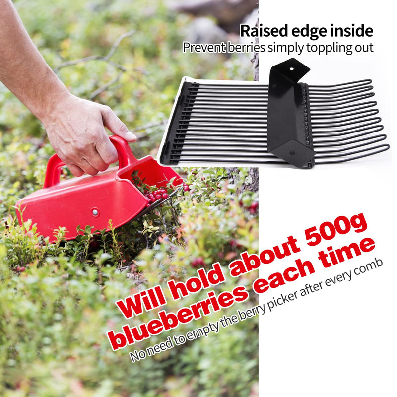 LFSEMINI Berry Picker, Berry Pickers and Rakes with Metallic Comb and Ergonomic Handle for Easier Berry Picking, Blueberry Rake Scoop for Blueberries, Lingonberries and Huckleberries (Red) - NewNest Australia