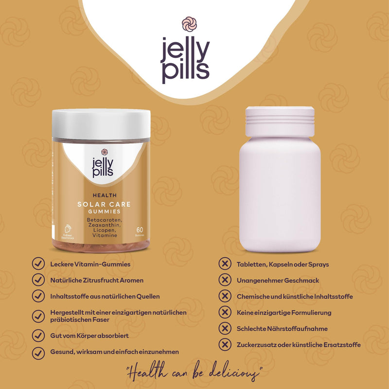 Jelly Pills® Beta Carotene Tanning Sommies with Lycopene, Copper and Vitamins A, C and E - No Added Sugar - 60 Vegan Tanning Booster Gummy Bears with Strawberry Flavor - NewNest Australia
