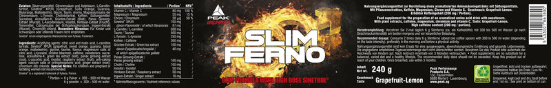 Peak Slimferno - 240 G Flavor Grapefruit Lemon I 40 Servings I Powder I Sinetrol Xpur I With Vitamin Ci Chrome I Choline I Diet Support I Energy Metabolism I Vegan - NewNest Australia