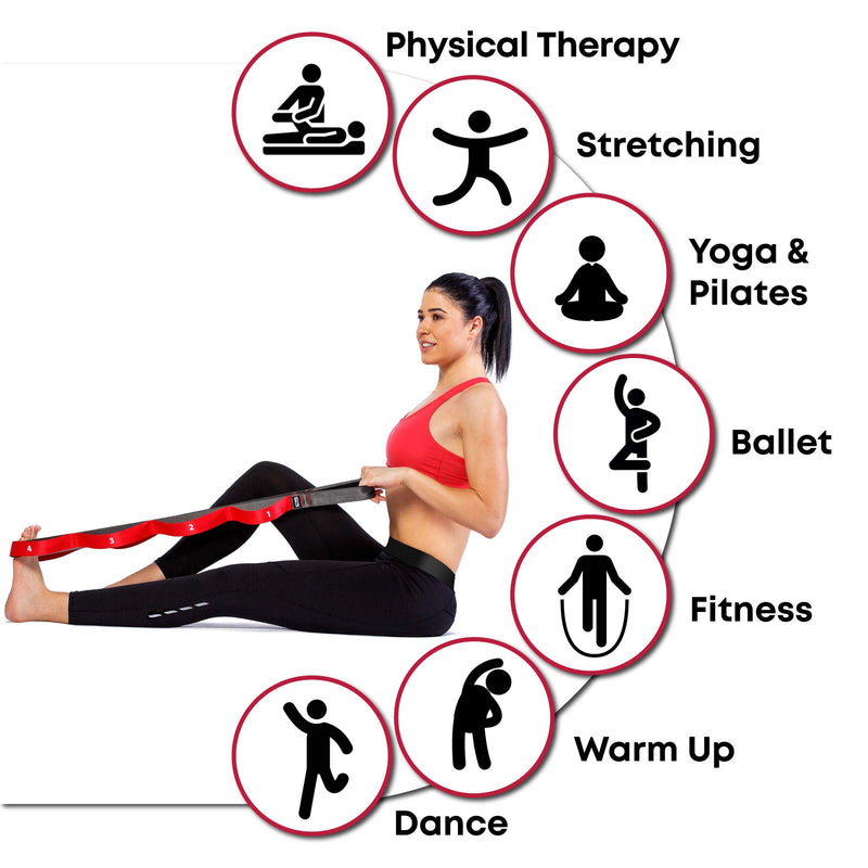 Stretching Strap with Loops for Physical Therapy, Yoga, Exercise and Flexibility - Non Elastic Fitness Stretch Band + Exercise Instructions & Carry Bag by CTRL Sports 10 Loops - Red - NewNest Australia