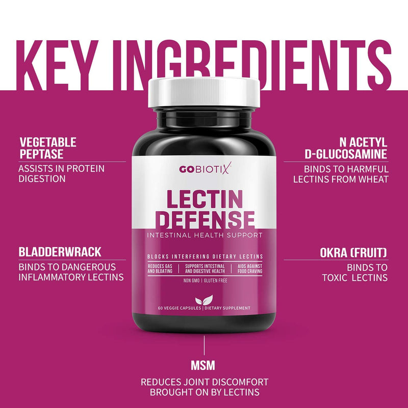 Lectin Defense by GoBiotix | Blocker for Interfering Dietary Lectins | Aids in Intestinal Health w/ Immune Support | Digestive Enzyme Supplement for Women & Men | Non-GMO + Gluten Free | 60 Caps - NewNest Australia