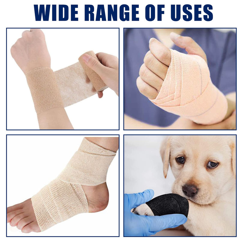 Self Adhesive Bandage Wrap 12 Pack,Sports Tape 2" X 5 Yards, Multi-Purpose Non-Woven Cohesive Wrap, First Aid Tape, Elastic Cohesive Bandage, Medical Tape for Stretch Athletic, Sports, Wrist, Ankle Tan - NewNest Australia