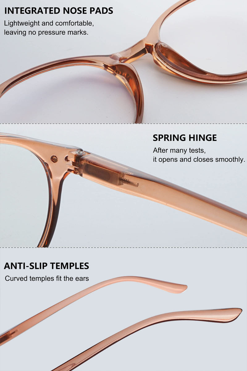 MAGIMODAC Blue Light Blocking Glasses Round Reading Glasses Lightweight Eyeglasses 1.0 1.25 1.5 1.75 2.0 2.25 2.5 2.75 3.0 3.5 4.0 for Women Brown 1.0 x - NewNest Australia