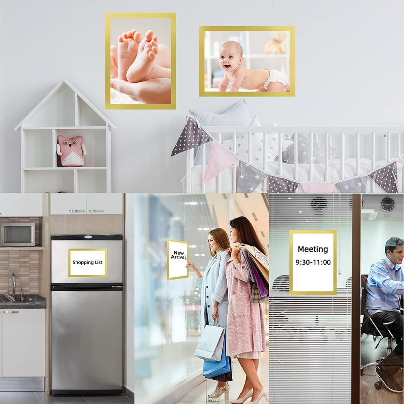 JIUYE A4 Self Adhesive Magnetic Display Frame,Dual Side Transparent Magnetic Window Sign Holder for Office/Store/School as Shop Window Notice Display Frame/Schedule (A4 2Pcs, Golden) A4 2Pcs - NewNest Australia