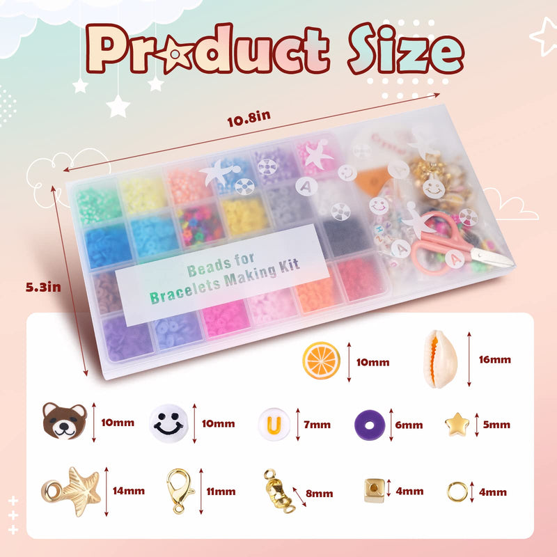 FZIIVQU Clay Heishi Beads Kit with Smiley Face Beads for Bracelets Making 5280+ Polymer Preppy Flat Clay Beads for Jewelry Making Set Lnclude UV Letter Beads & Fruit Animal Gold Star Spacer Beads etc - NewNest Australia