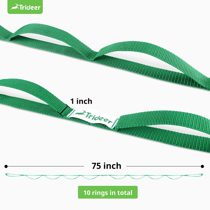 Trideer Stretching Strap Yoga Strap for Physical Therapy, 10 Loops Yoga Straps for Stretching, Non-Elastic Stretch Strap for Pilates, Exercise, Dance, Stretch Band with Workout Guide for Women & Men Green - NewNest Australia