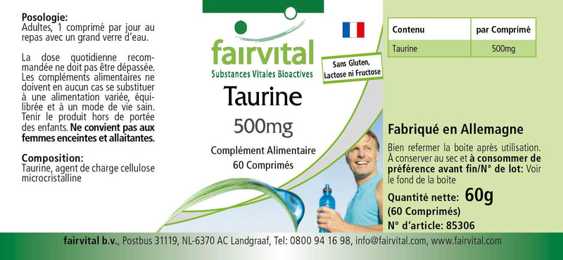 Fairvital | Taurine 500mg - HIGH DOSE - VEGAN - 60 tablets - NewNest Australia
