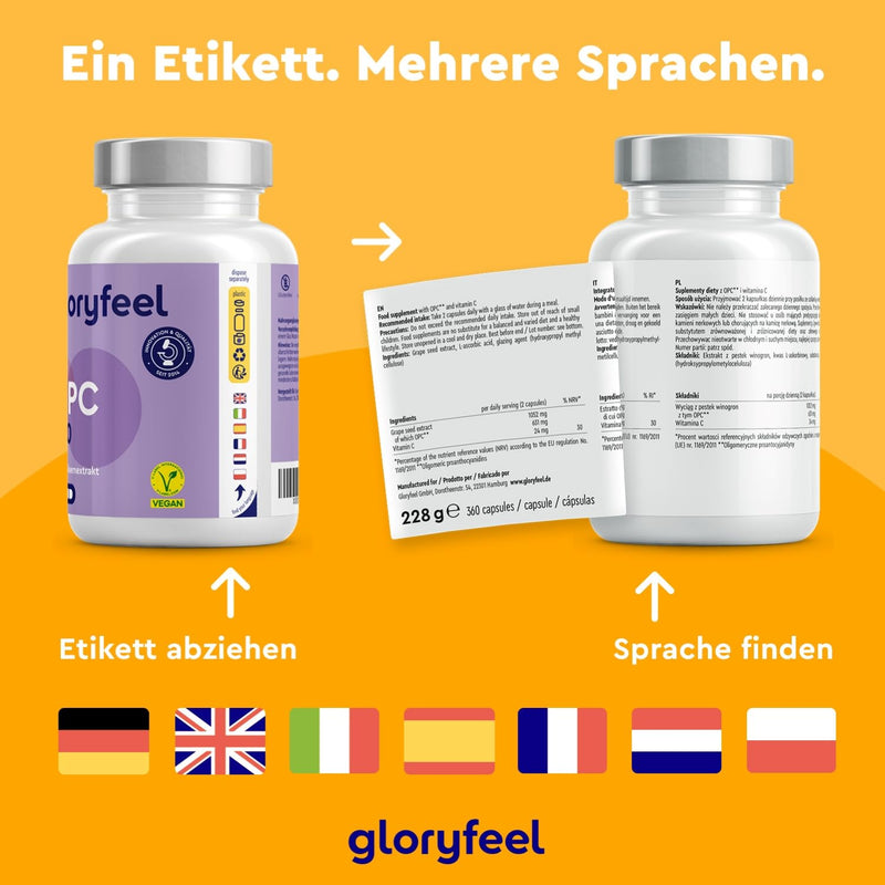 OPC Grape Seed Extract 360 capsules - 1052mg extract + vitamin C per daily dose - Made from original French grapes - 6 month pack - Laboratory tested, Vegan made in Germany - NewNest Australia