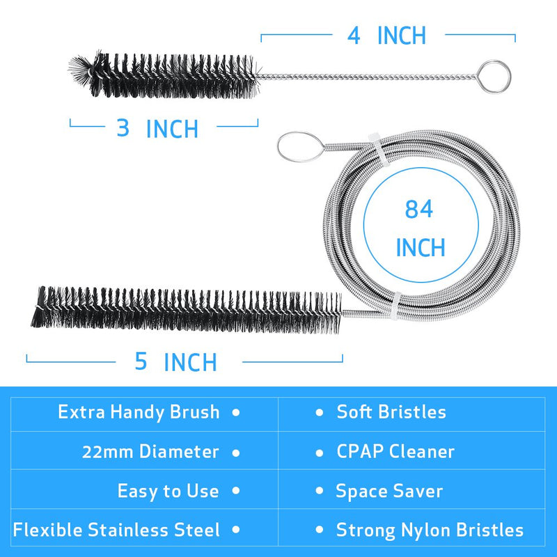 CPAP Tube Cleaning Brush – 7ft Flexible Stainless CPAP Mask and Tube Cleaning Brush and Handy 7.28in Mask Brush for Standard 22mm Diameter Tube – 2pcs - NewNest Australia