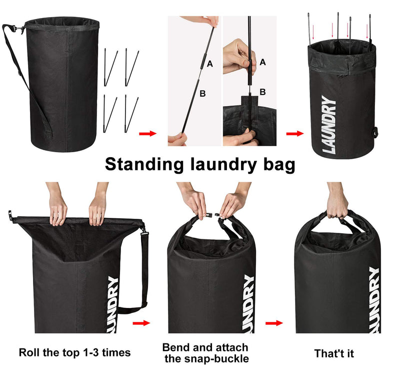 NewNest Australia - WOWLIVE Extra Large Foldable Laundry Hamper Durable Laundry Basket Collapsible Laundry Bag Backpack Dirty Clothes Hamper Standing Waterproof Hamper for Laundry (Black) Black 