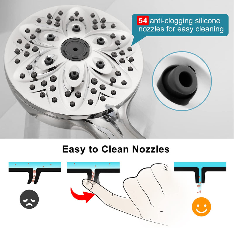 JDO Shower Head with Handheld, High Pressure Handheld Shower Head 6 Spray Settings - 4.7" Chrome Finish High Flow Hand Held Showerhead Set with Stainless Steel Hose and Adjustable Bracket (Chrome) - NewNest Australia