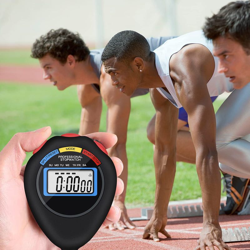 6 Pack Multi-Function Electronic Digital Sport Stopwatch Timer, Large Display with Date Time and Alarm Function,Suitable for Sports Coaches Fitness Coaches and Referees（Black） Black - NewNest Australia