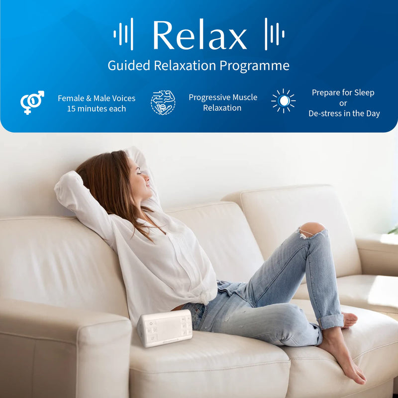 SoundSleeper White Noise Machine and Relaxation Aid with Voiced Relaxation Script, 33 Sounds, Digital Clock, Temperature & Humidity Monitors, and Nightlight. Portable, Rechargeable Sleep Aid. - NewNest Australia