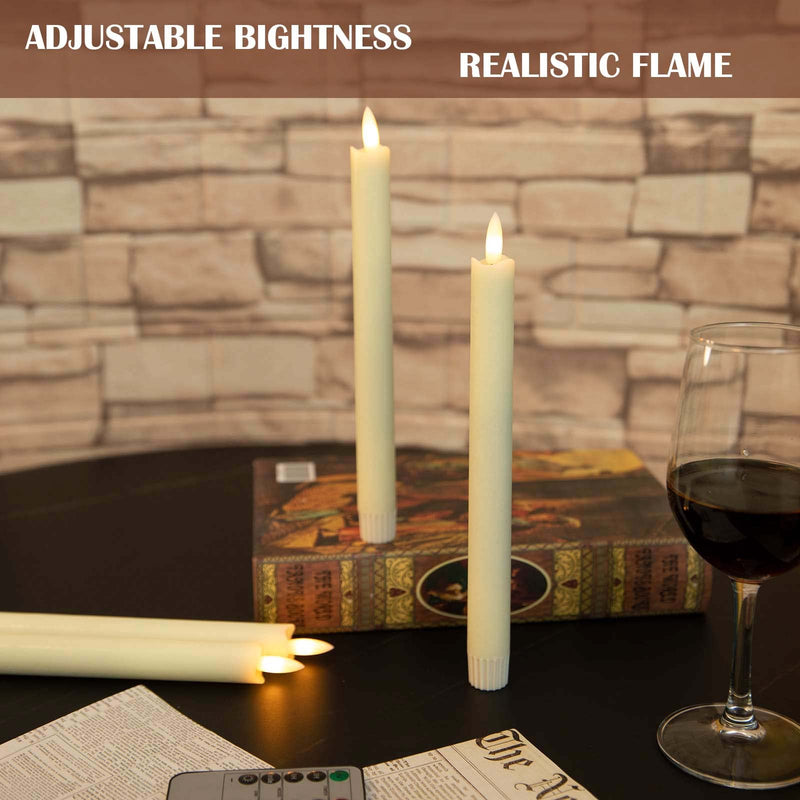 Mavandes LED Flameless Taper Candles with Remote Timer,Ivory Battery Operated Flickering Window Candles, Pack of 2 Real Wax Warm Fire 3D-Wick Flameless Candlesticks,Home Wedding Decor(0.78 x 9.64) Ivory-2 - NewNest Australia