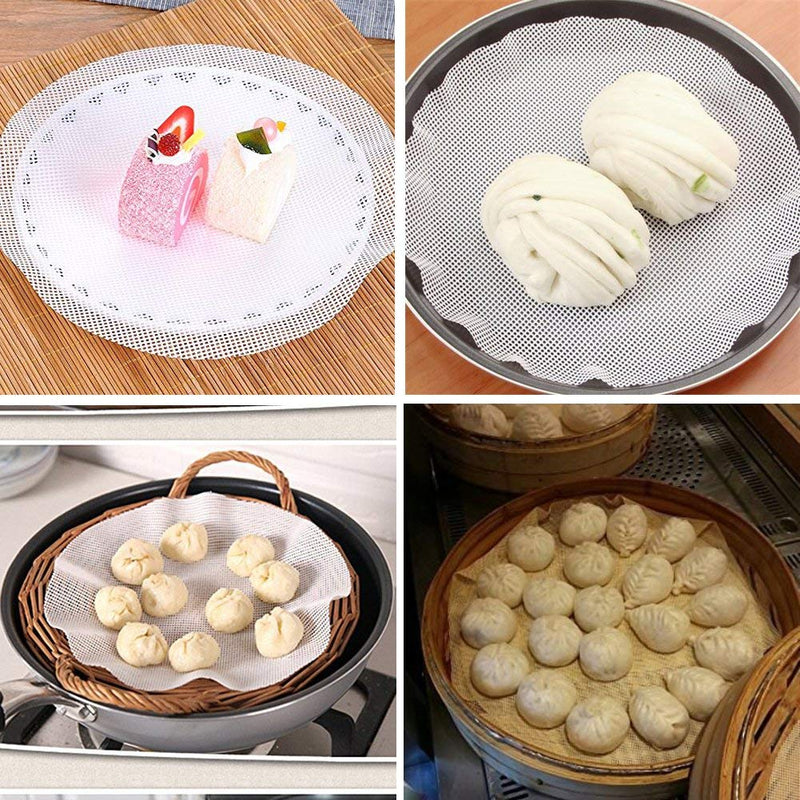 Inchant 5Pcs Kitchen Silicone Steamer Mesh Non-Stick Pad Round Shape Dumplings Mat Steamed Buns Baking Pastry Dim Sum Mesh（11" Diameter） - NewNest Australia