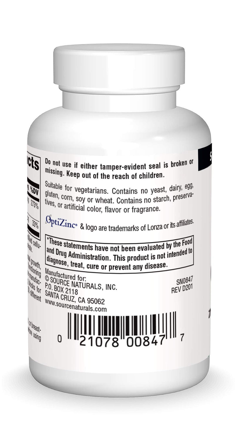 Source Naturals OptiZinc Zinc Methionine Sulfate Complex & Dietary Supplement - 60 Tablets 60 Count (Pack of 1) - NewNest Australia