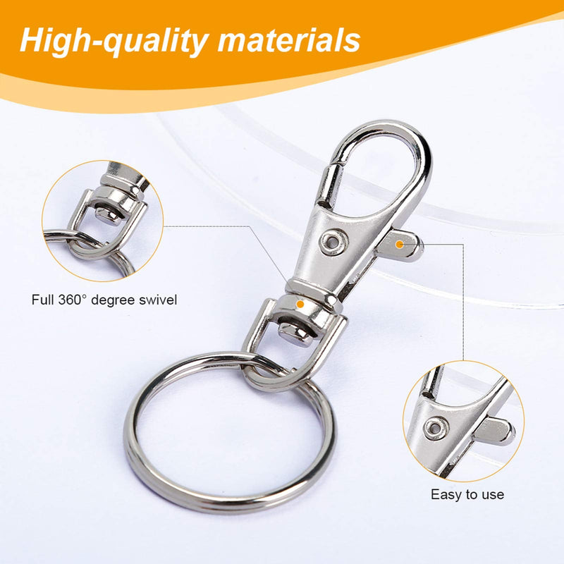 100PCS Swivel Snap Hooks with Key Rings, Premium Metal Swivel Lobster Claw Clasps Assorted Sizes (Large, Medium, Small) for Keychain Clip Lanyard, Jewelry Making, Crafts, Silver - NewNest Australia