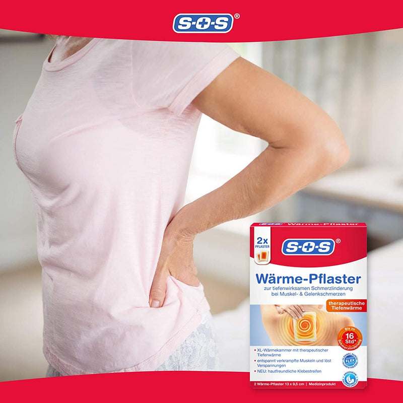 SOS heat plasters, for pain relief from muscle and joint pain, relieve tension with up to 8 hours of effective heat, 8 x 2 plasters - NewNest Australia