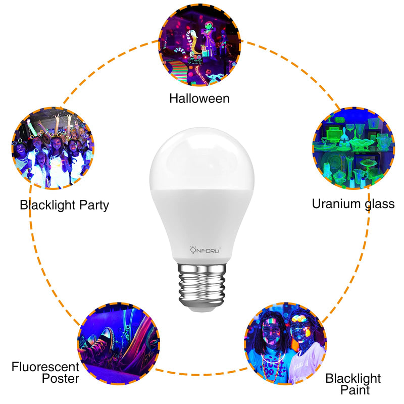 Onforu LED Black Light Bulbs 60W Equivalent, A19 E26 7W Blacklight Bulb for Glow in The Dark, Halloween Lights, 120V, Level 385-400nm, Purple Bulb for Blacklight Party, Body Paint, Fluorescent Poster - NewNest Australia