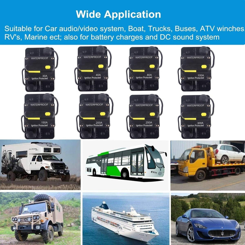 WOHHOM 100 Amp Circuit Breaker DC 12V -48V Waterproof 30A-300A Manual Reset Fuse Inverter for Trolling Motor Auto Car RV Marine Boat Current Overload Protection (100A) 100A - NewNest Australia