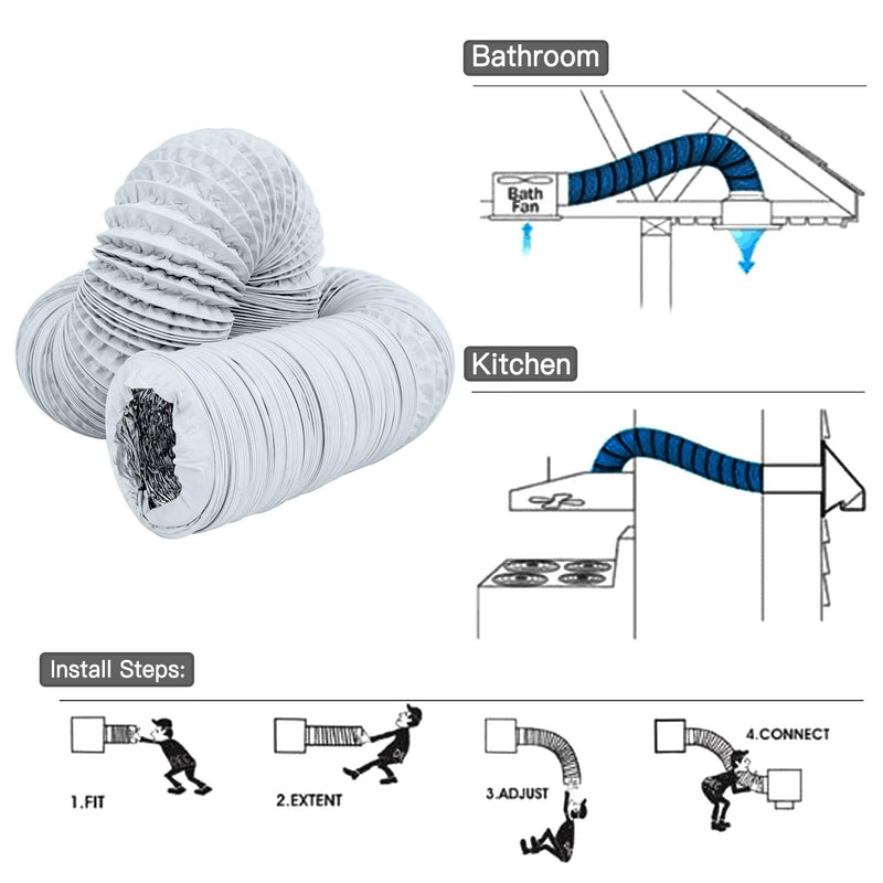 Hon&Guan 3 inch Air Duct - 16 FT Long, White Flexible Ducting HVAC Ventilation Air Hose For Grow Tents, Dryer Rooms,Kitchen 3"X16 FT - NewNest Australia