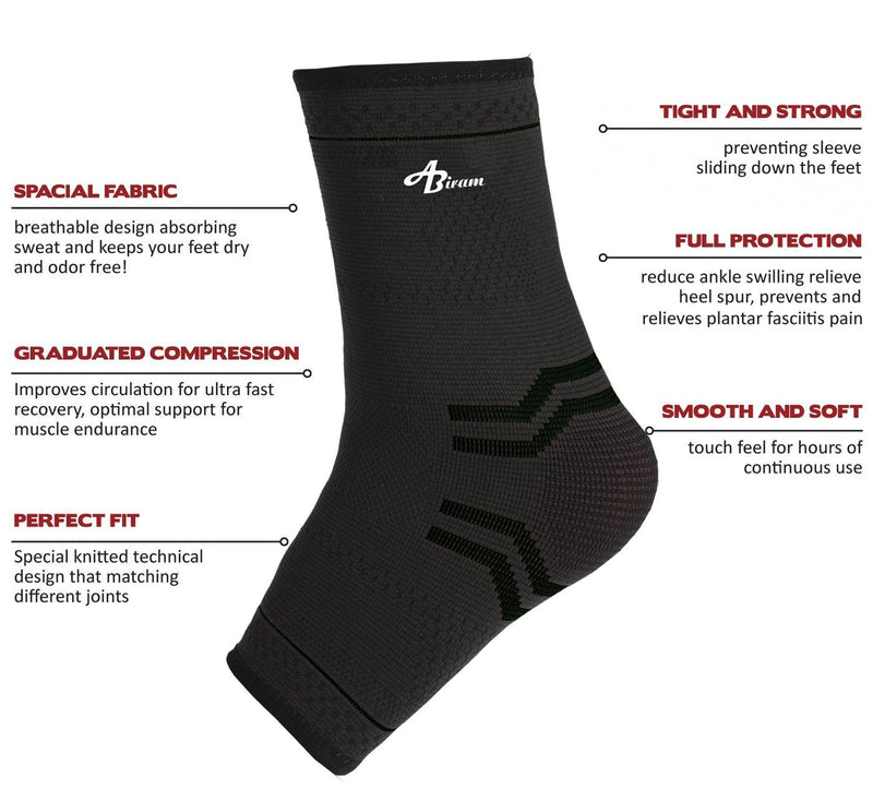 ABIRAM Foot Sleeve (Pair) with Compression Wrap, Ankle Brace For Arch, Ankle Support, Football, Basketball, Volleyball, Running, For Sprained Foot, Tendonitis, Plantar Fasciitis Black Medium - NewNest Australia